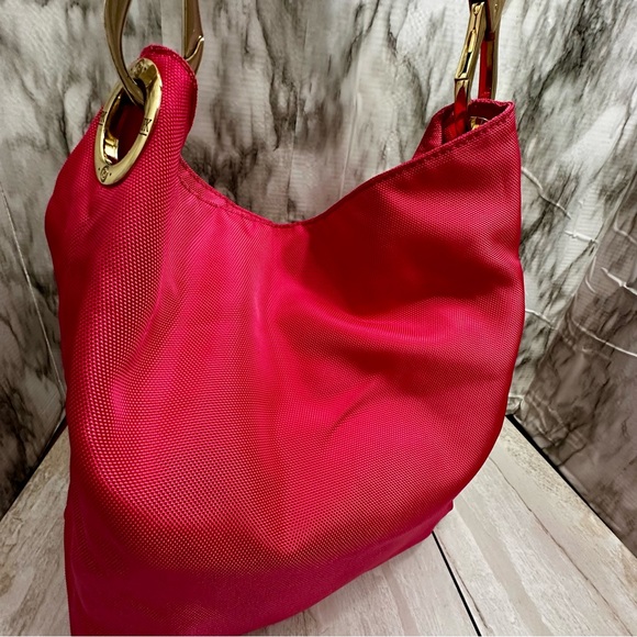 Bold Pink Large Durable Nylon Hobo Tote Bag Single Strap Everyday Multi Pockets - Picture 14 of 14